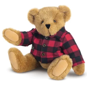 15 In. Vermont Flannel Bear. Red Buffalo Plaid